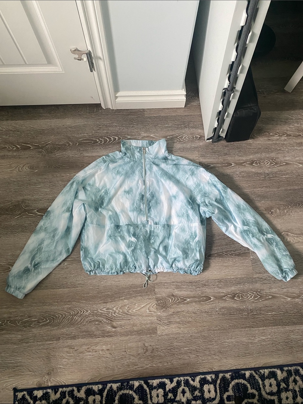 Calvin Klein Women's Light Blue Tie-Dye Bomber Jacket with Half Zip
